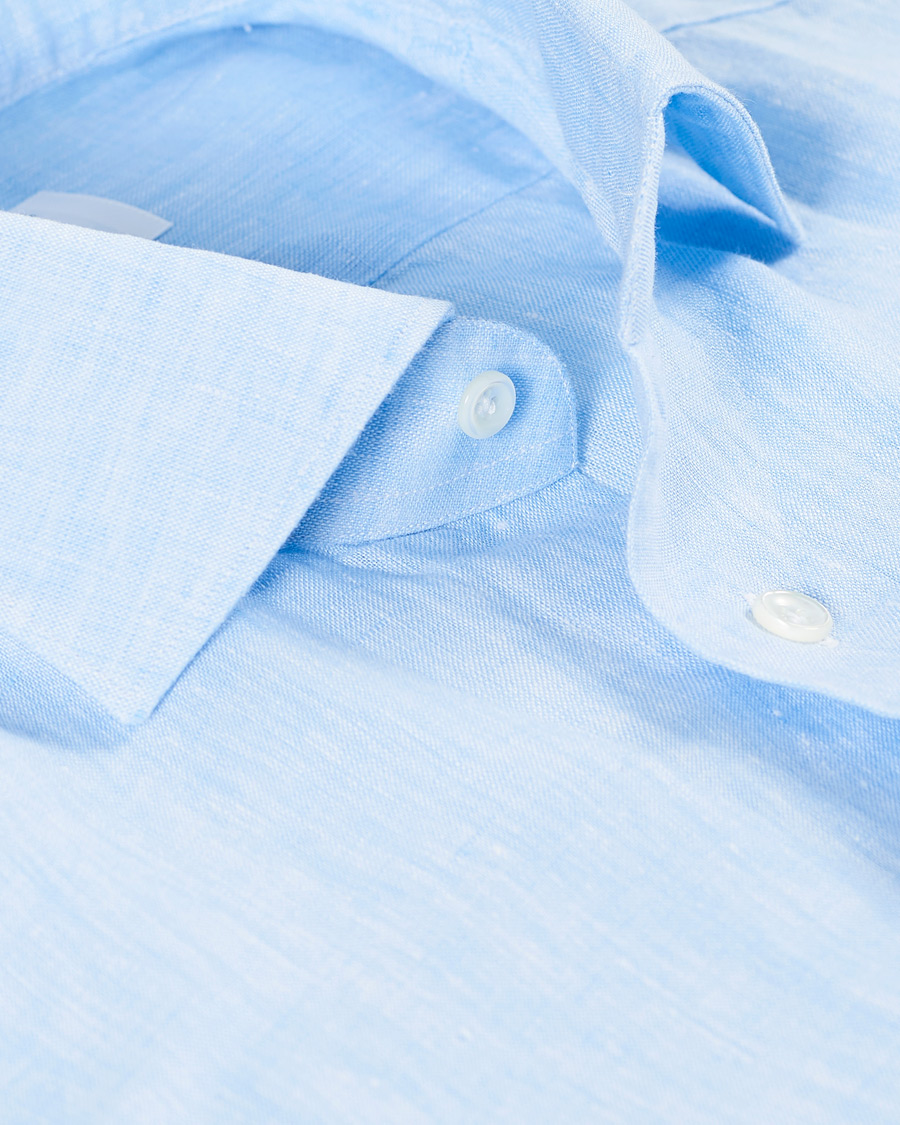 Hombres | Camisas | Mazzarelli | Linen Cut Away Shirt Light Blue