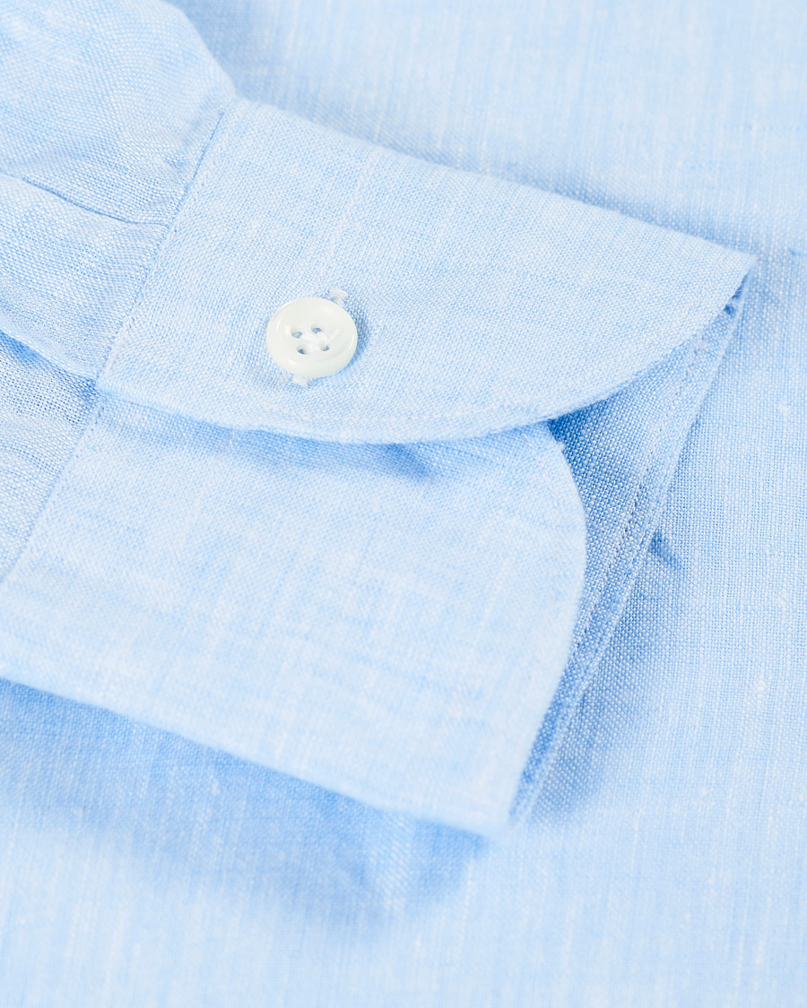 Hombres | Camisas | Mazzarelli | Linen Cut Away Shirt Light Blue