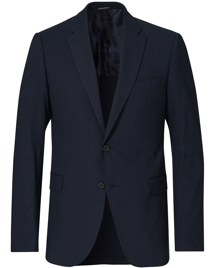 Hombres | Blazers | Emporio Armani | Slim Fit Techno Linen Stretch Blazer Navy
