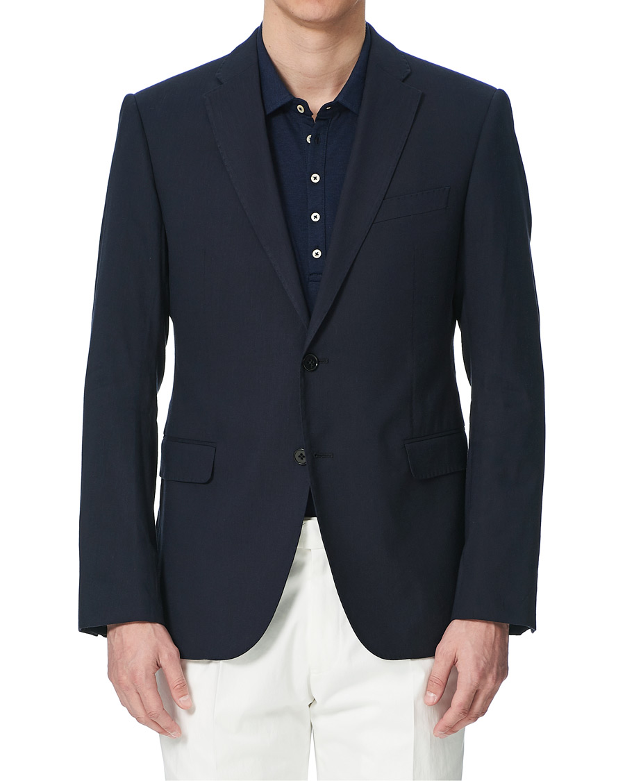 Hombres | Blazers | Emporio Armani | Slim Fit Techno Linen Stretch Blazer Navy