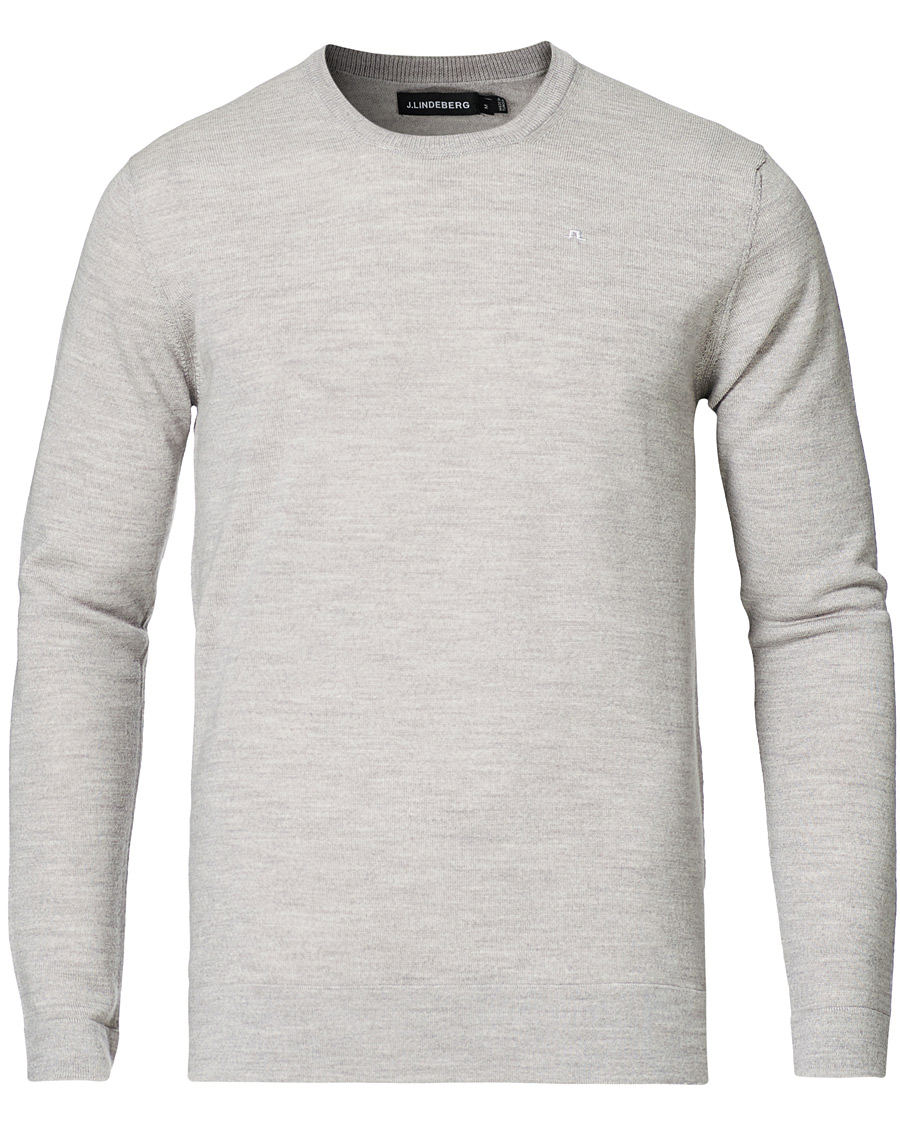 Hombres | Jerséis y prendas de punto | J.Lindeberg | Newman Merino Crew Neck Pullover Stone Grey Melange