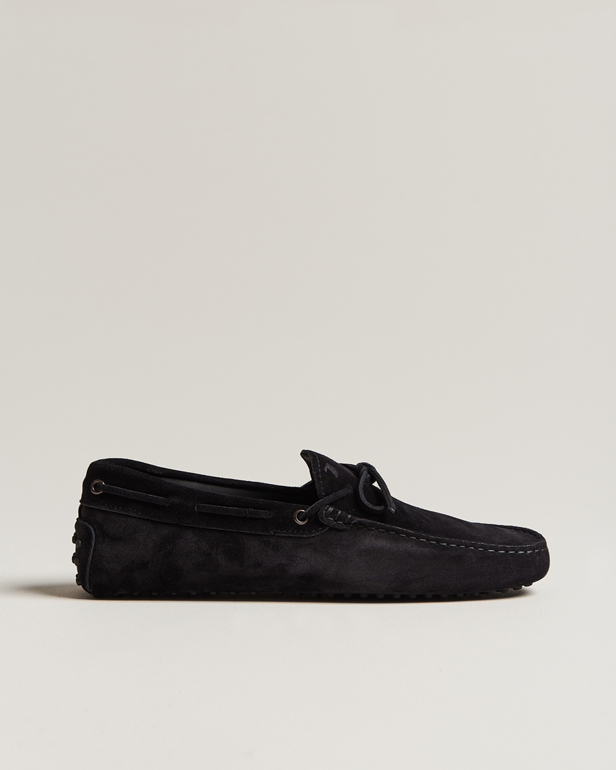 Hombres | Tod's Lacetto Gommino Carshoe Black Suede | Tod's | Lacetto Gommino Carshoe Black Suede