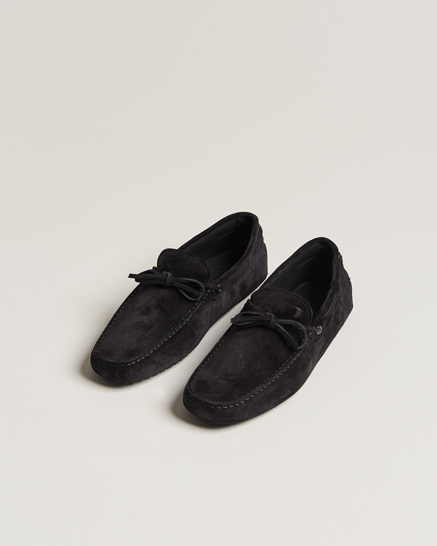 Hombres | Tod's Lacetto Gommino Carshoe Black Suede | Tod's | Lacetto Gommino Carshoe Black Suede