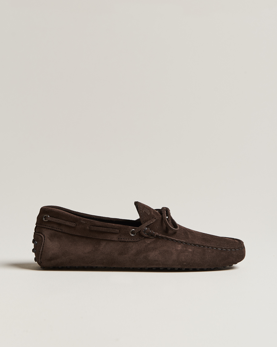 Hombres | Tod's Lacetto Gommino Carshoe Dark Brown Suede | Tod's | Lacetto Gommino Carshoe Dark Brown Suede
