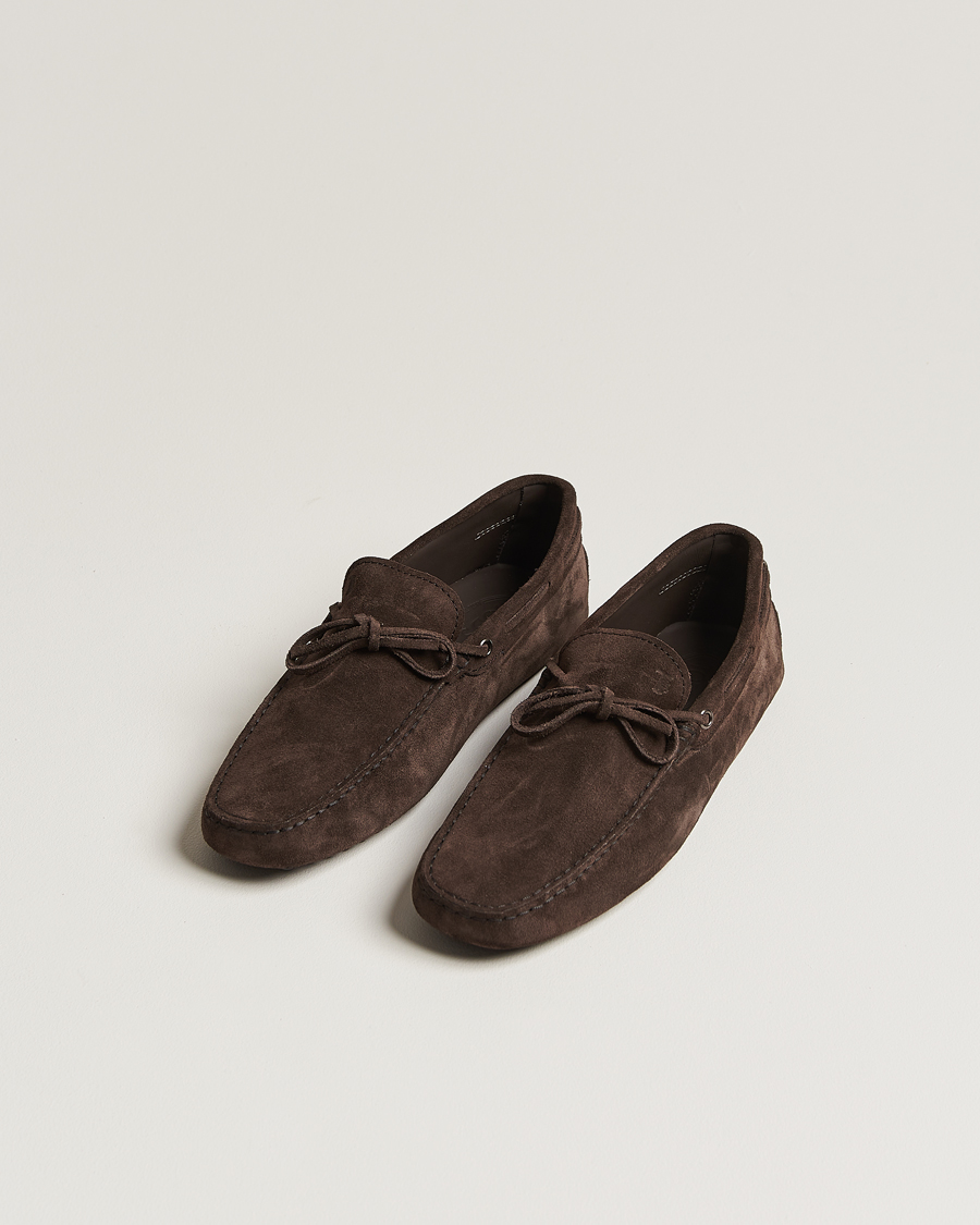 Hombres |  | Tod\'s | Lacetto Gommino Carshoe Dark Brown Suede