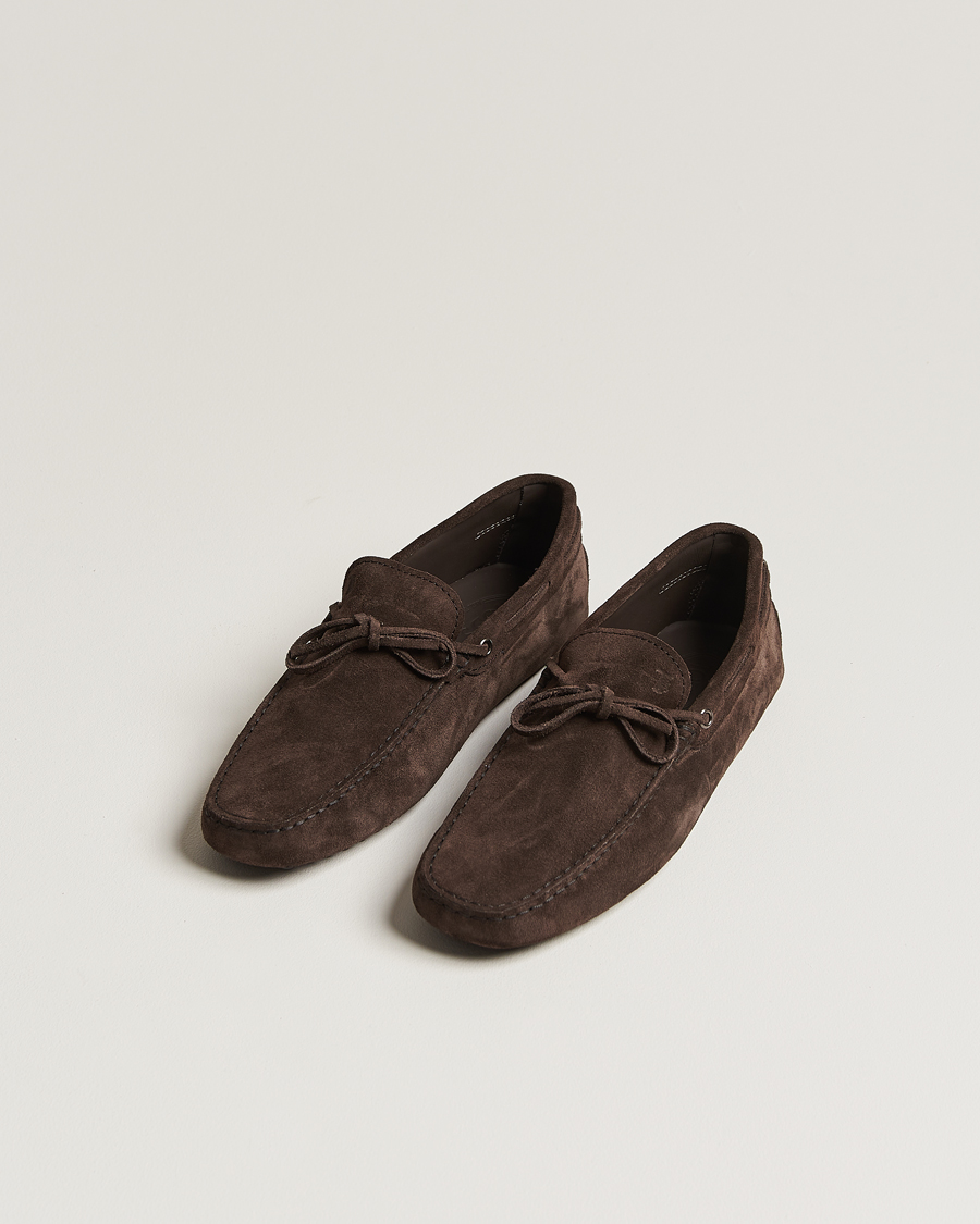Hombres | Tod's Lacetto Gommino Carshoe Dark Brown Suede | Tod's | Lacetto Gommino Carshoe Dark Brown Suede
