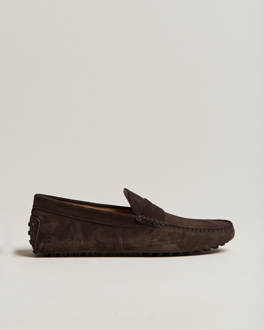 Hombres | Tod's Gommino Carshoe Dark Brown Suede | Tod's | Gommino Carshoe Dark Brown Suede