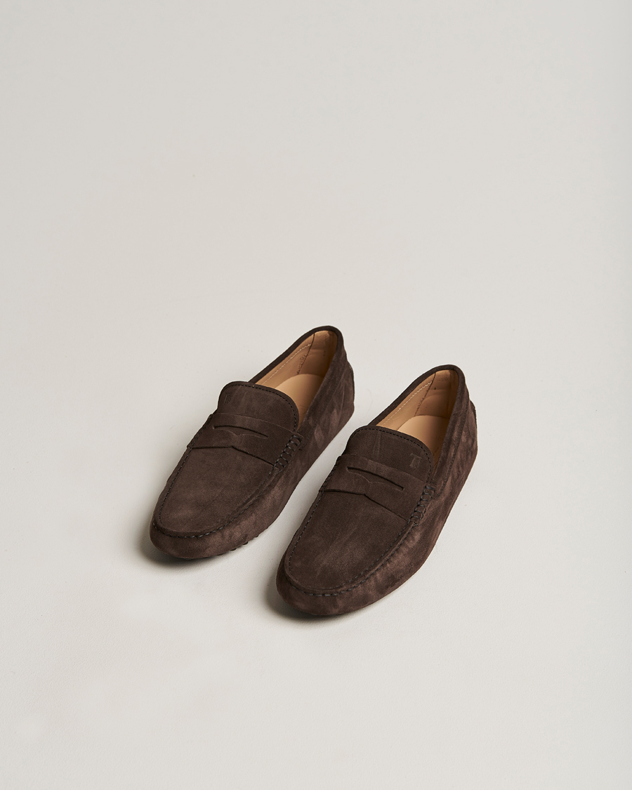 Hombres | Tod's Gommino Carshoe Dark Brown Suede | Tod's | Gommino Carshoe Dark Brown Suede
