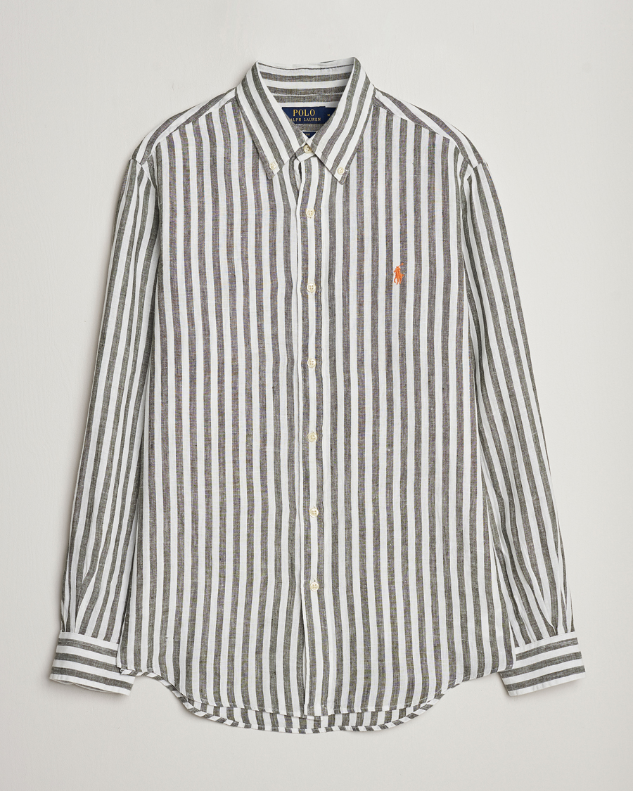 Hombres | Camisas | Polo Ralph Lauren | Custom Fit Striped Linen Shirt Olive/White