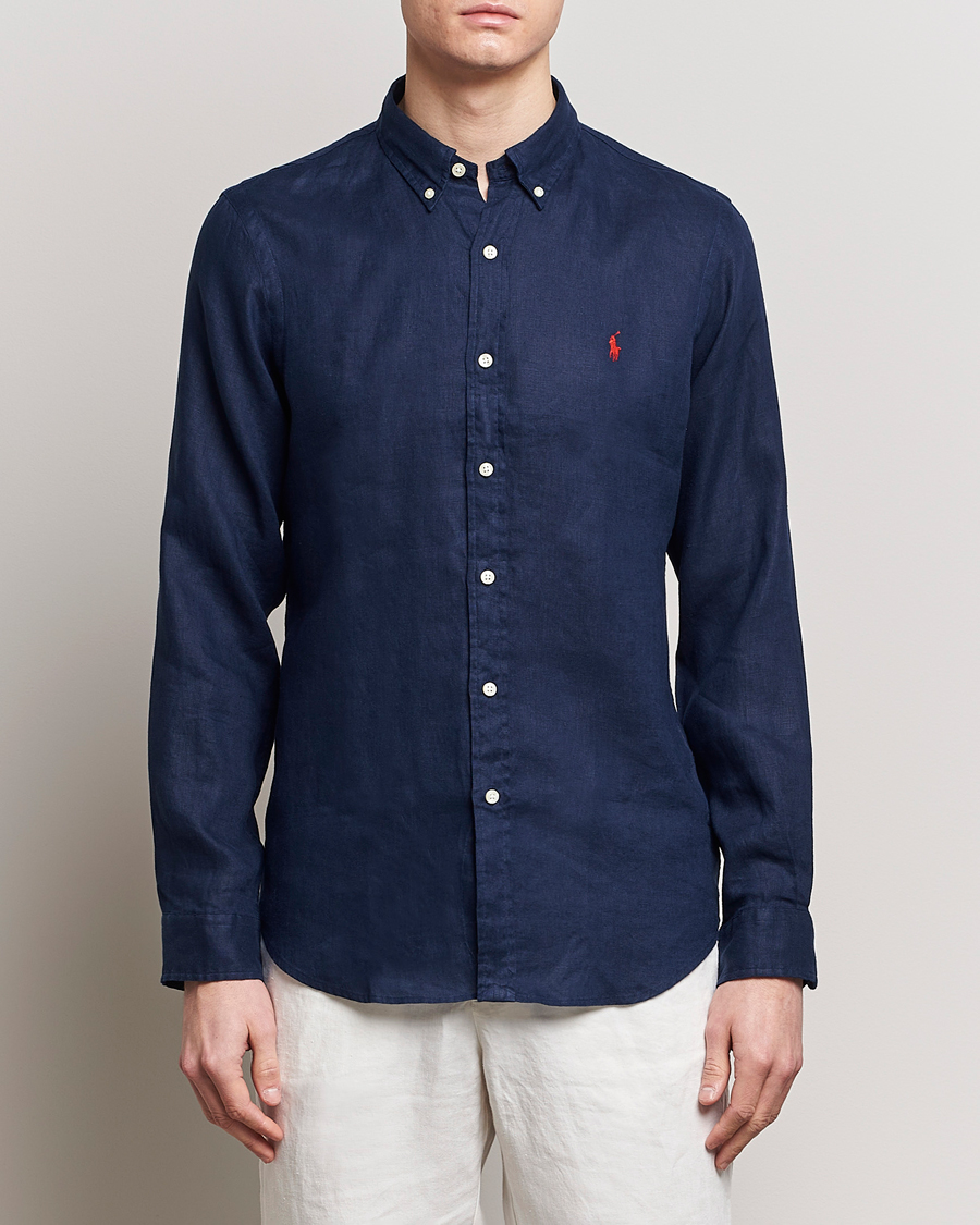 Hombres |  | Polo Ralph Lauren | Slim Fit Linen Button Down Shirt Newport Navy