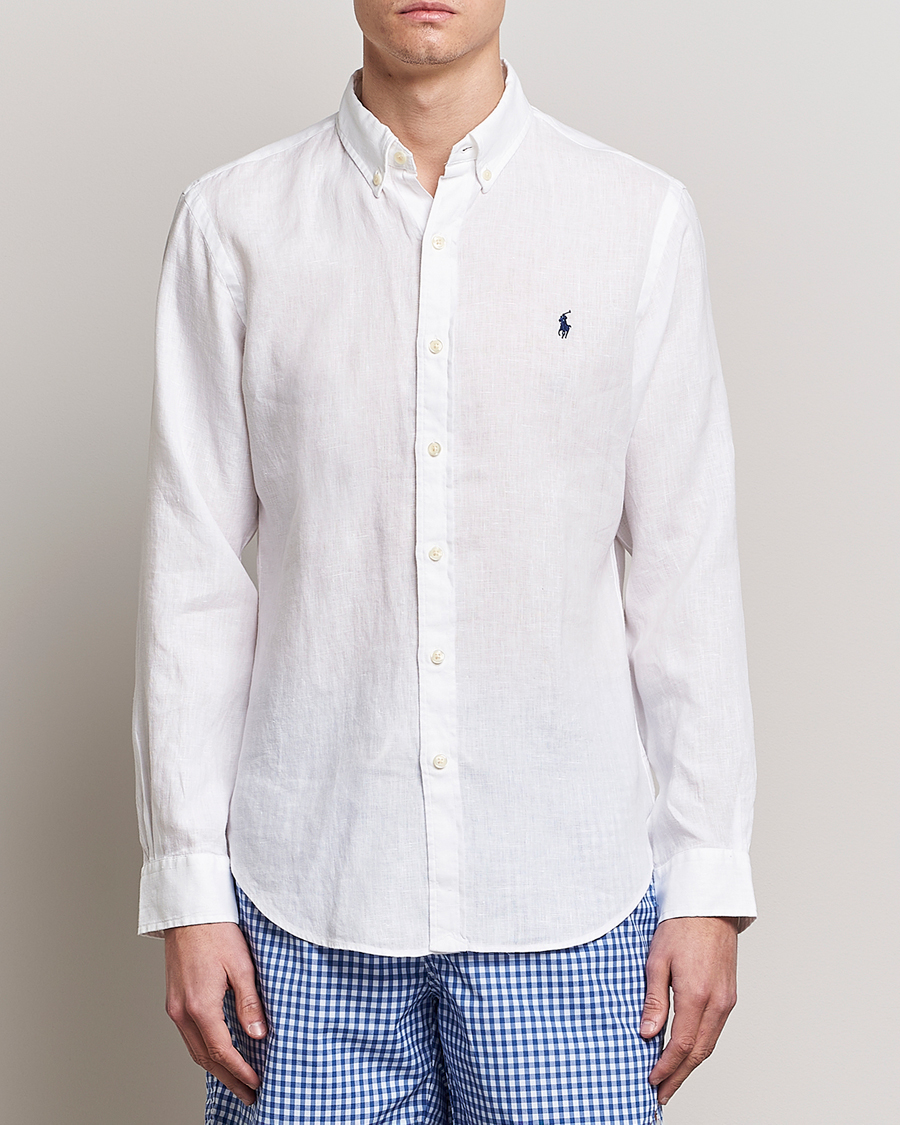 Hombres | Camisas de lino | Polo Ralph Lauren | Slim Fit Linen Button Down Shirt White