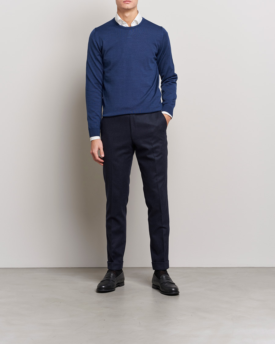 Hombres | Jerséis y prendas de punto | Stenströms | Merino Crew Neck Blue