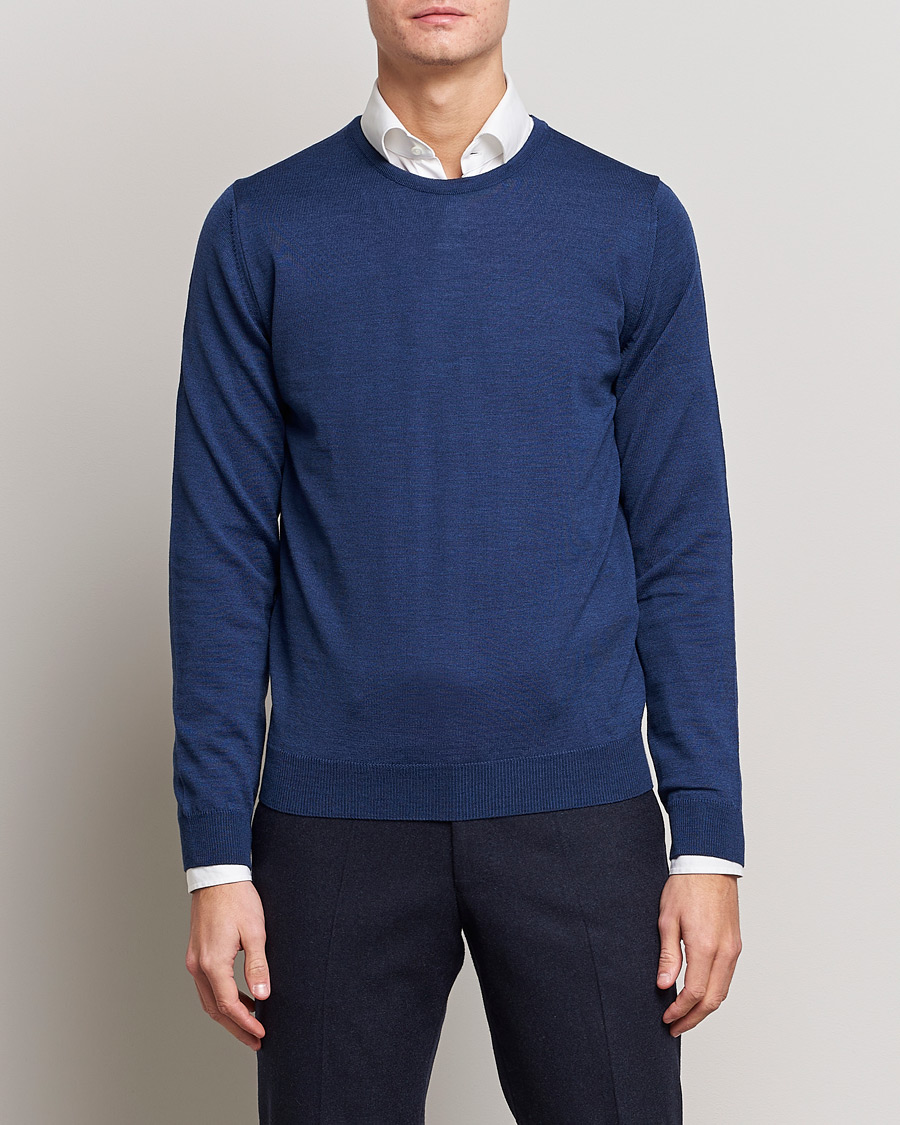 Hombres | Jerséis y prendas de punto | Stenströms | Merino Crew Neck Blue