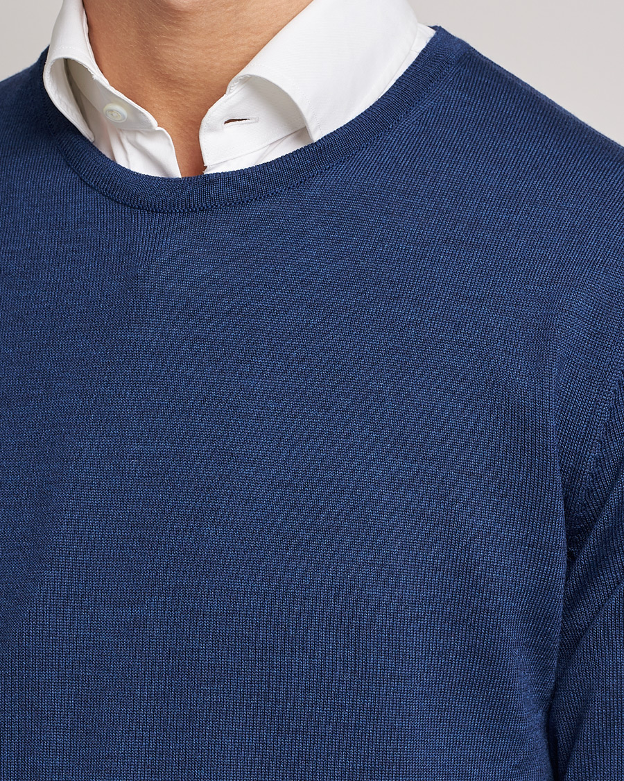 Hombres | Jerséis y prendas de punto | Stenströms | Merino Crew Neck Blue