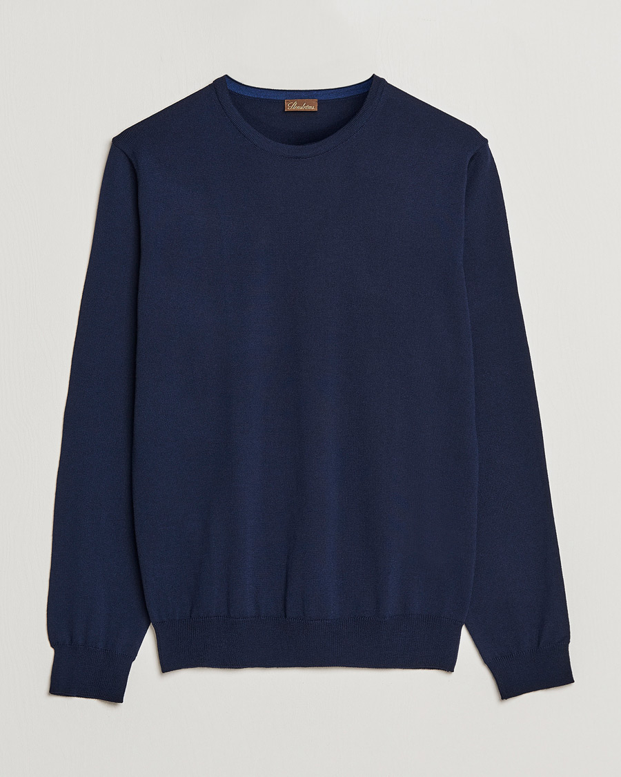 Hombres | Jerséis y prendas de punto | Stenströms | Merino Crew Neck Navy
