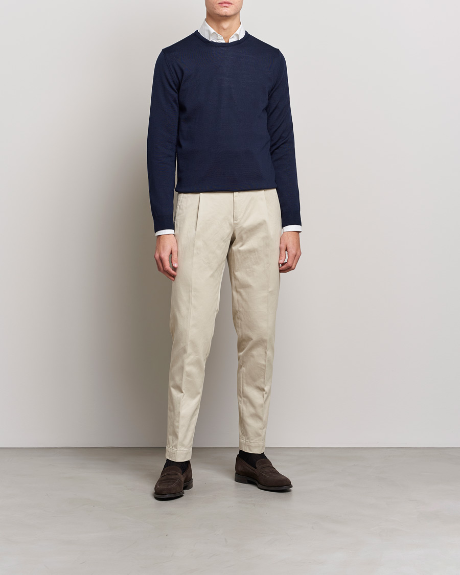 Hombres | Jerséis y prendas de punto | Stenströms | Merino Crew Neck Navy