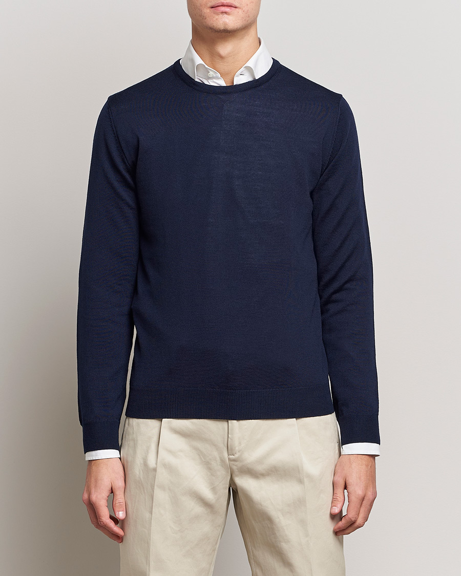 Hombres | Jerséis y prendas de punto | Stenströms | Merino Crew Neck Navy