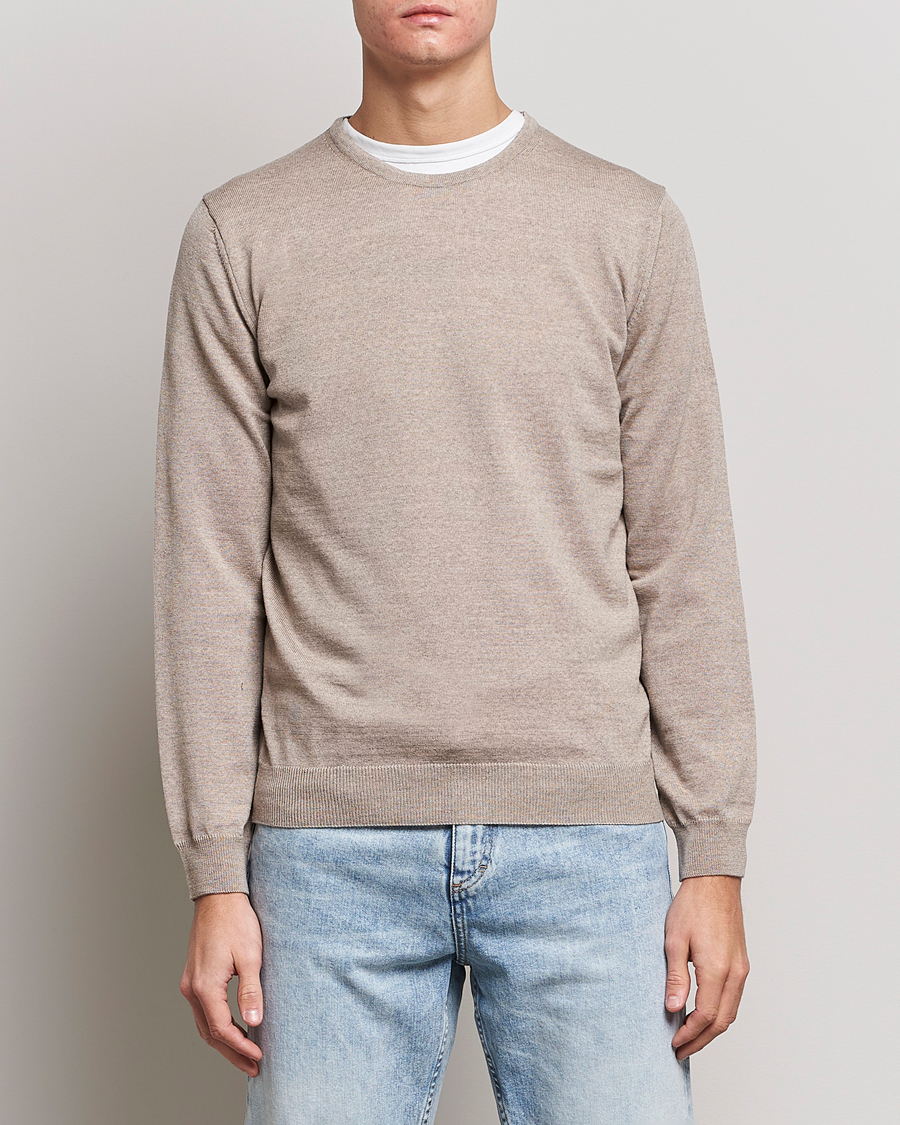 Hombres | Jerséis y prendas de punto | Stenströms | Merino Crew Neck Sand