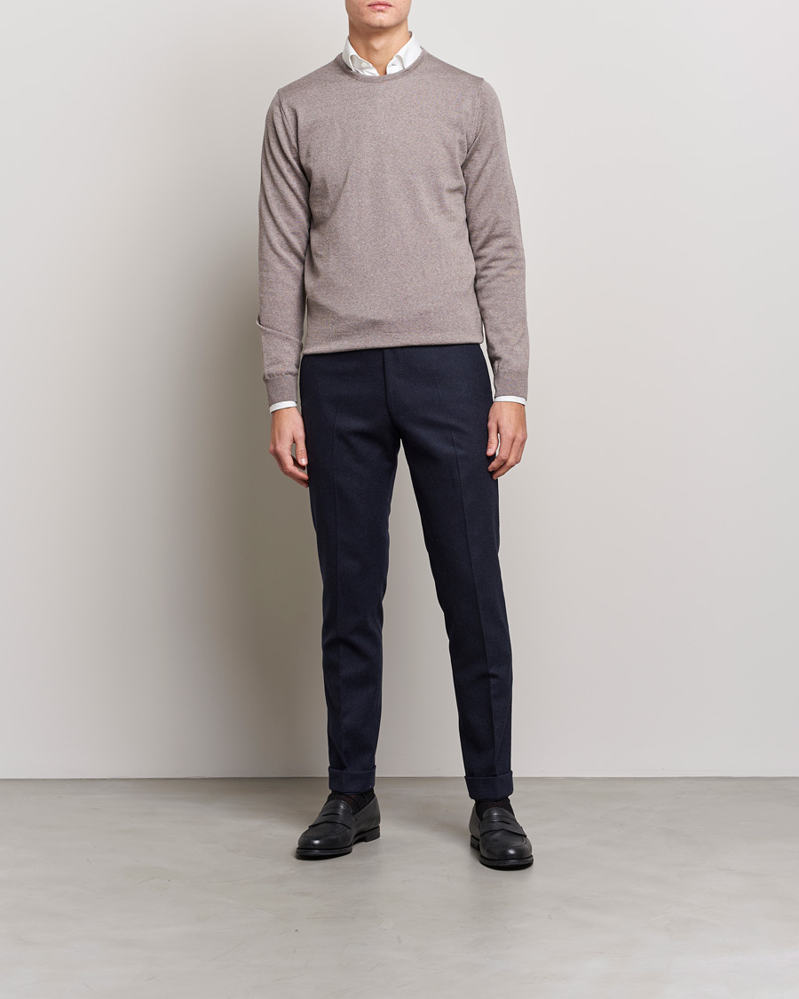 Hombres | Jerséis y prendas de punto | Stenströms | Merino Crew Neck Mud Brown