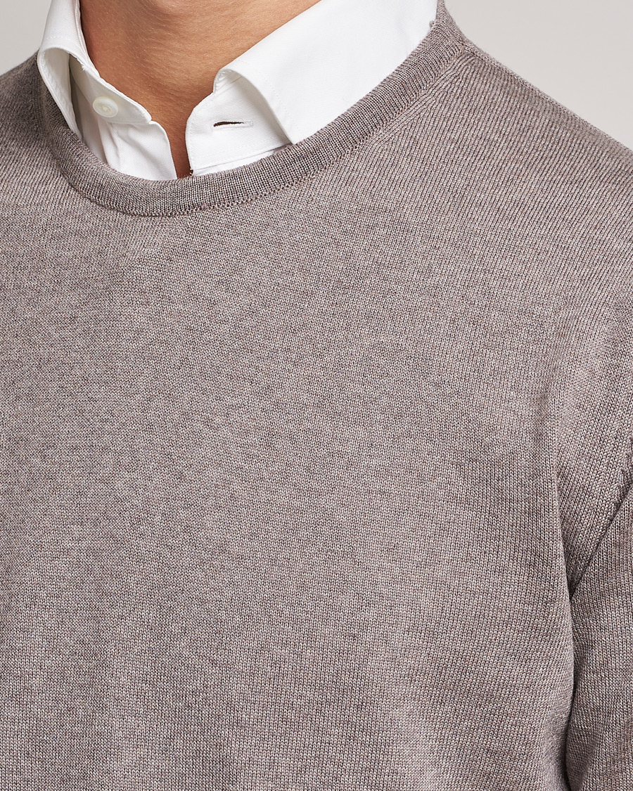 Hombres | Jerséis y prendas de punto | Stenströms | Merino Crew Neck Mud Brown