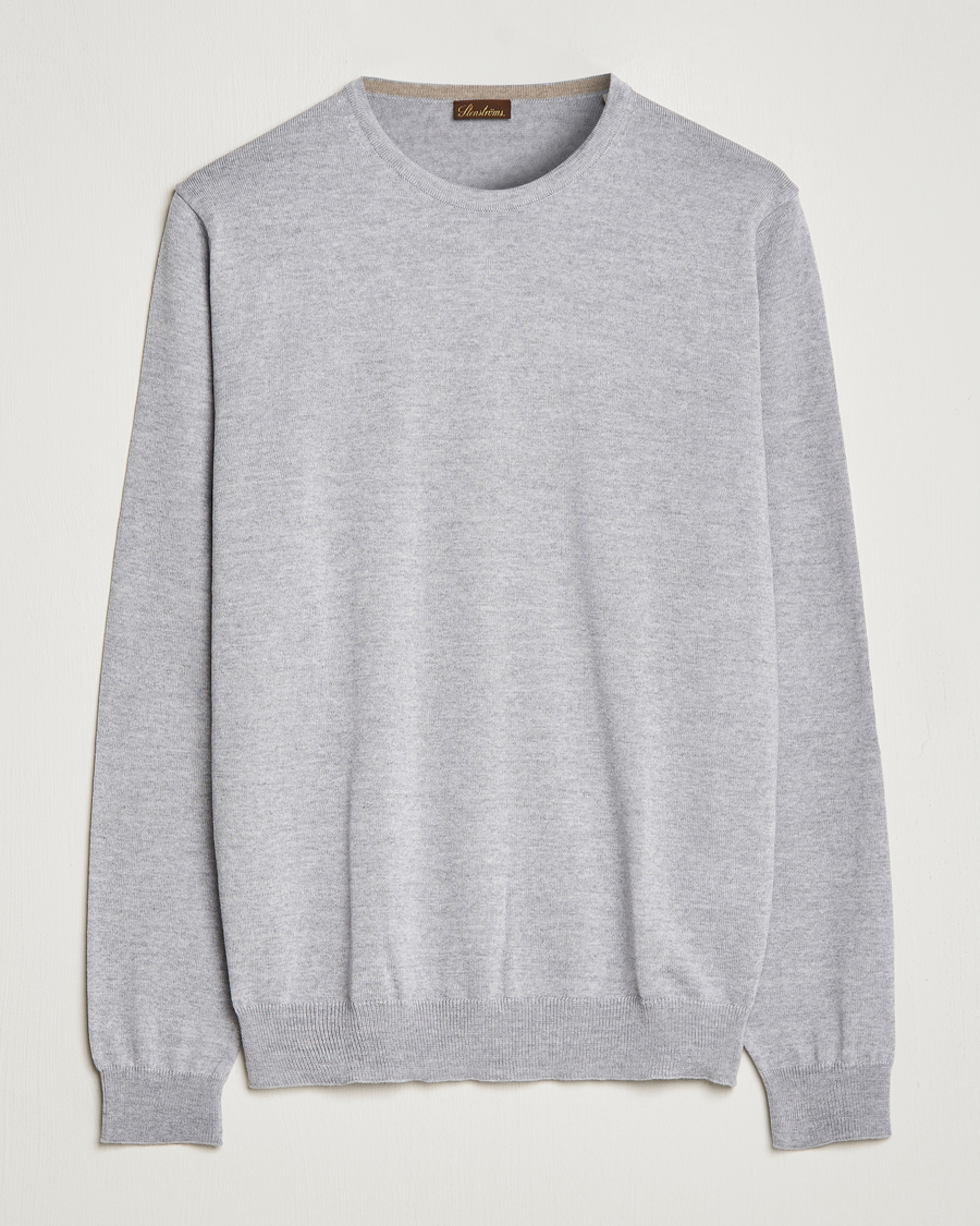 Hombres | Jerséis y prendas de punto | Stenströms | Merino Crew Neck Light Grey