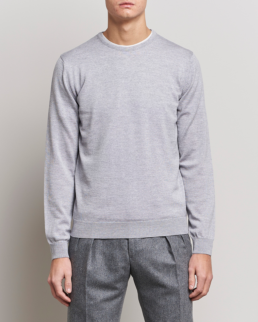 Hombres | Jerséis y prendas de punto | Stenströms | Merino Crew Neck Light Grey