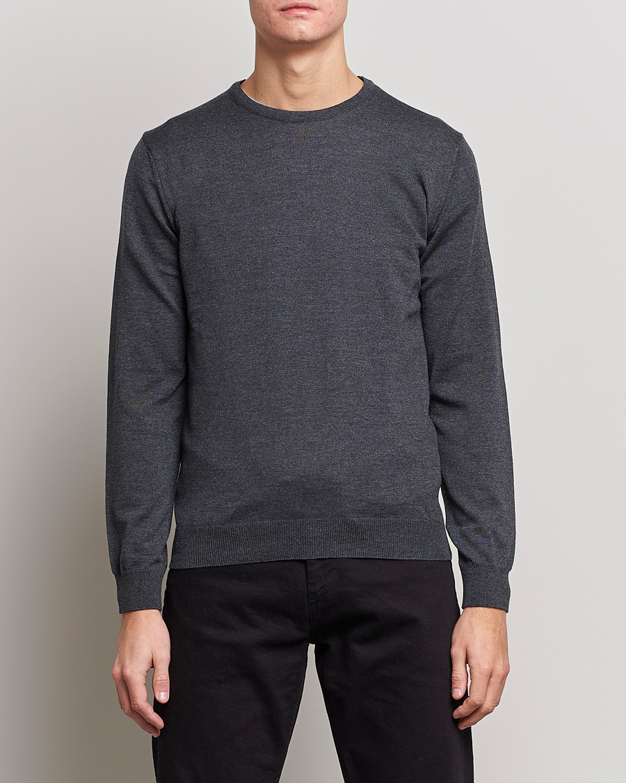 Hombres | Jerséis y prendas de punto | Stenströms | Merino Crew Neck Anthracite