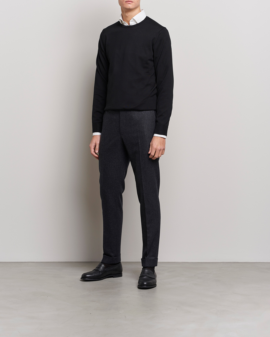 Hombres | Jerséis y prendas de punto | Stenströms | Merino Crew Neck Black