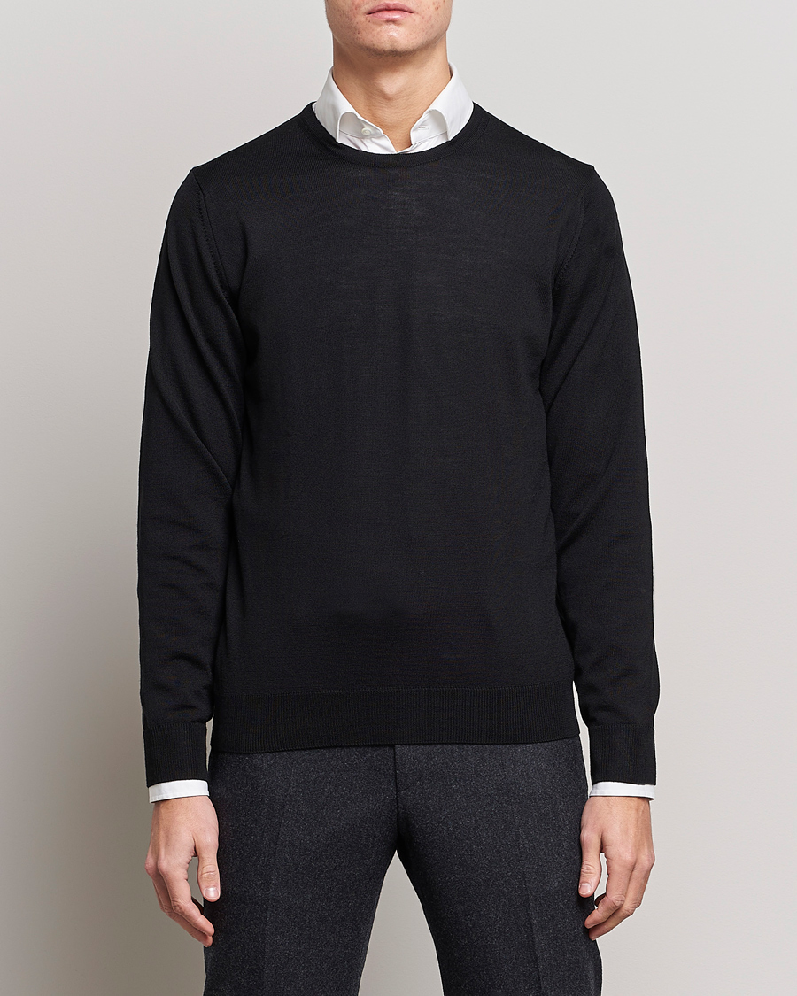 Hombres | Jerséis y prendas de punto | Stenströms | Merino Crew Neck Black