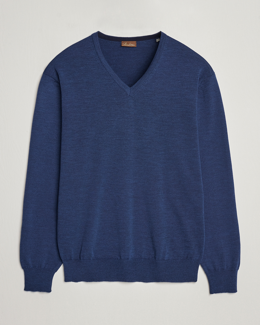 Hombres | Jerséis y prendas de punto | Stenströms | Merino V-Neck Blue