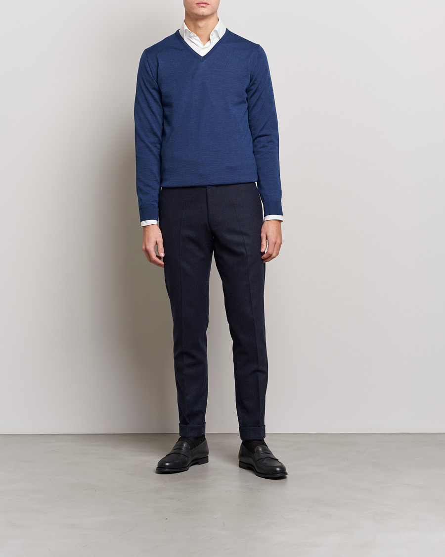 Hombres | Jerséis y prendas de punto | Stenströms | Merino V-Neck Blue