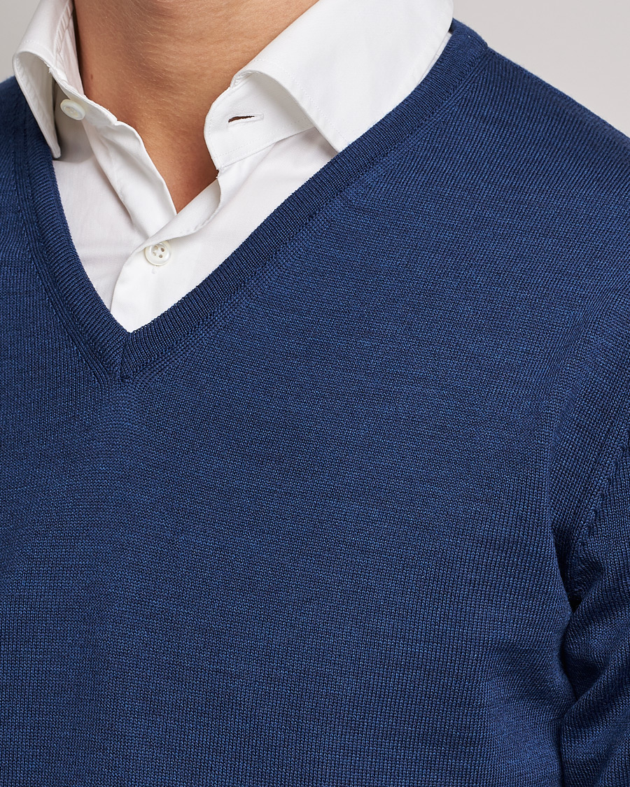 Hombres | Jerséis y prendas de punto | Stenströms | Merino V-Neck Blue