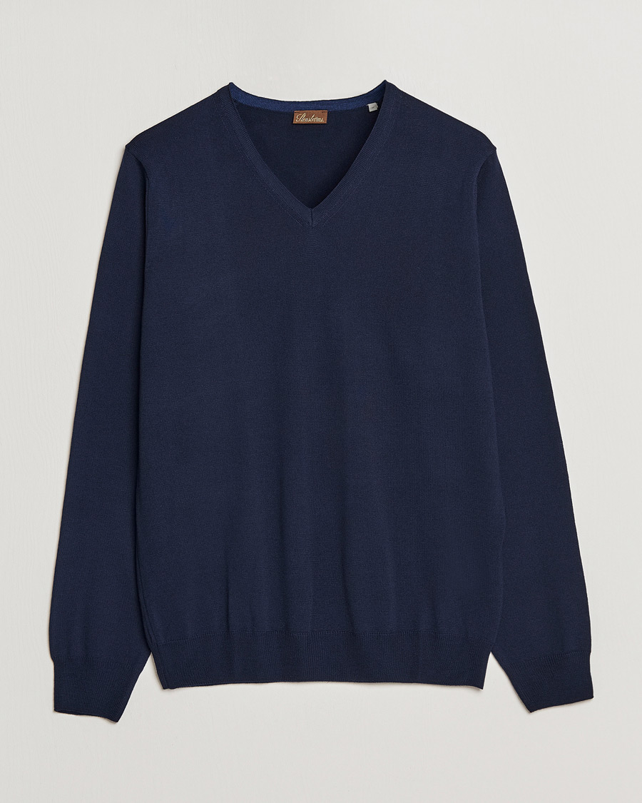 Hombres | Jerséis y prendas de punto | Stenströms | Merino V-Neck Navy