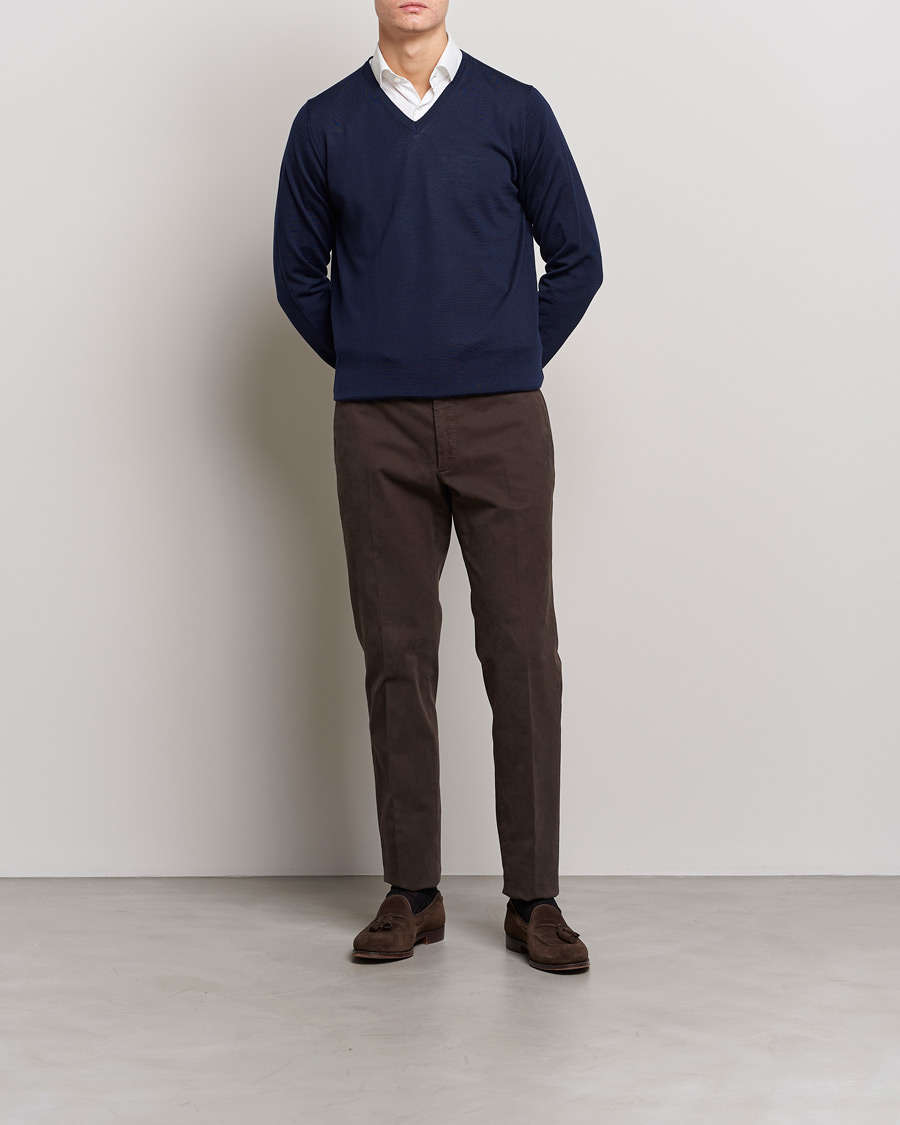 Hombres | Jerséis y prendas de punto | Stenströms | Merino V-Neck Navy