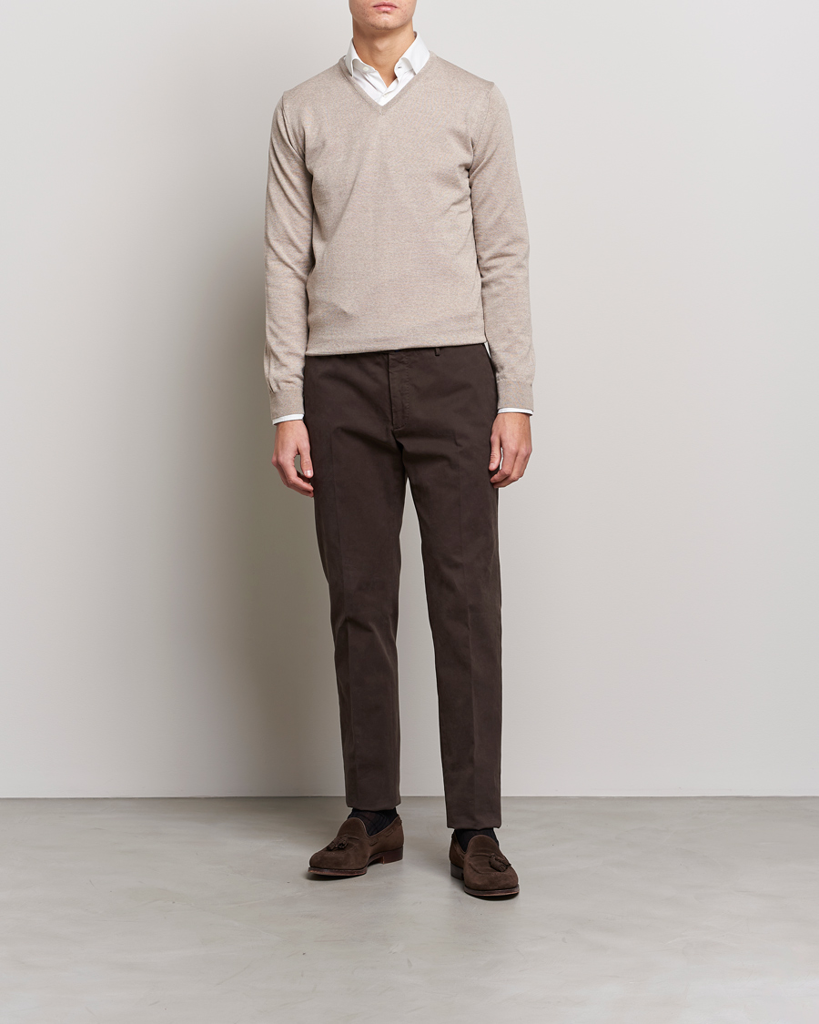 Hombres | Jerséis y prendas de punto | Stenströms | Merino V-Neck Sand