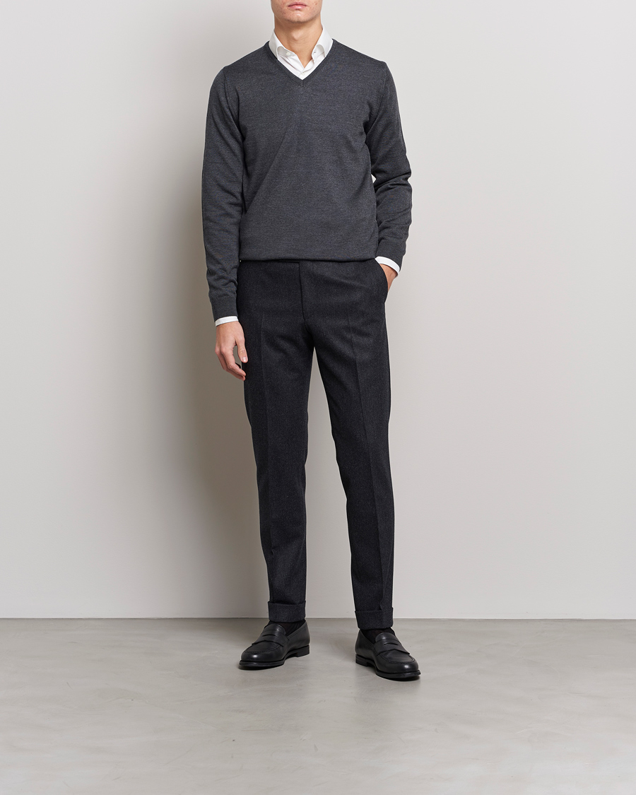 Hombres | Jerséis y prendas de punto | Stenströms | Merino V-Neck Anthracite