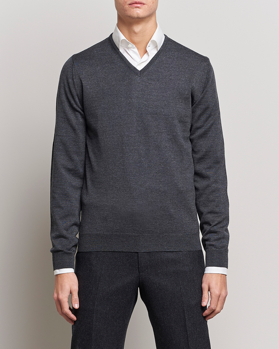 Hombres | Jerséis y prendas de punto | Stenströms | Merino V-Neck Anthracite