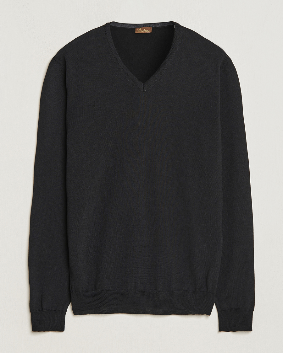 Hombres | Jerséis y prendas de punto | Stenströms | Merino V-Neck Black