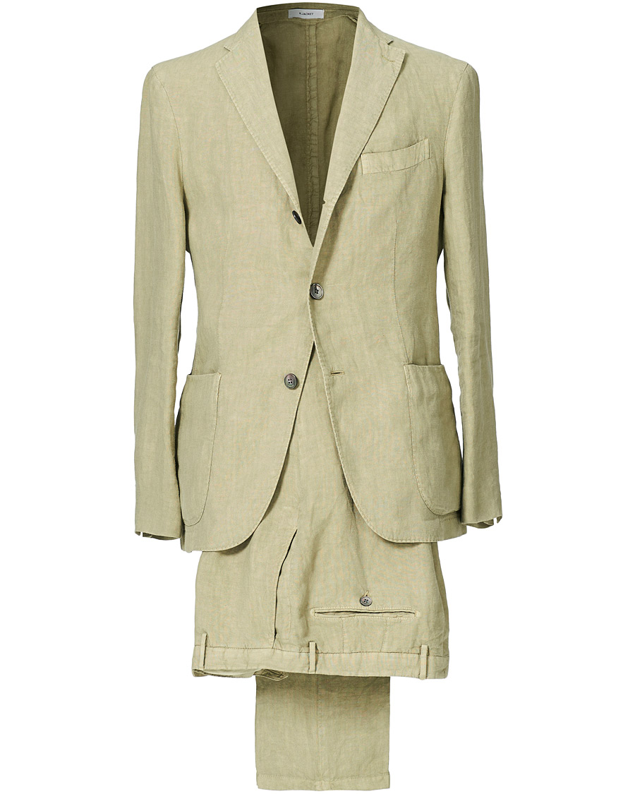 Hombres | Trajes | Boglioli | K Jacket Patch Pocket Linen Suit Sage Green