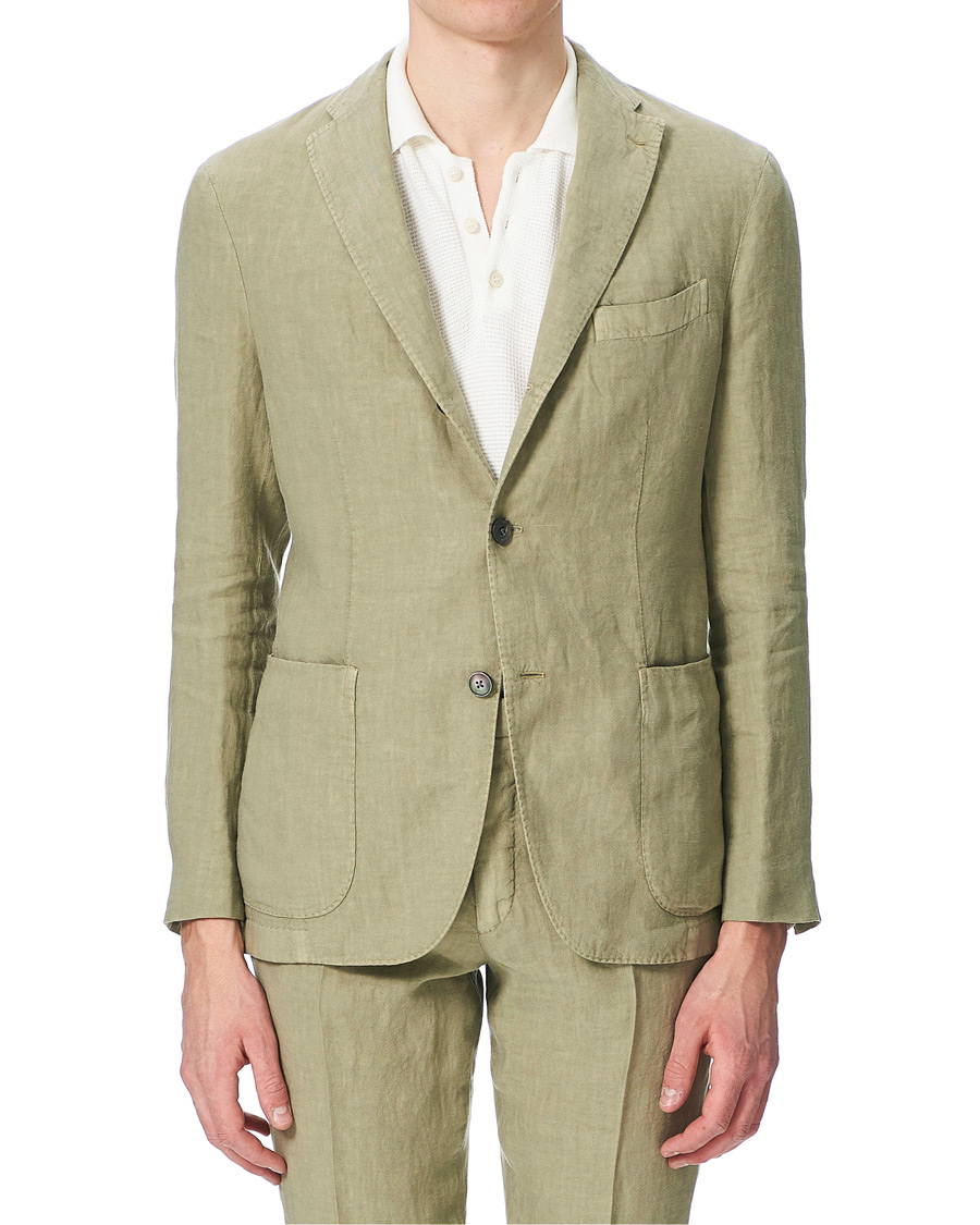 Hombres | Trajes | Boglioli | K Jacket Patch Pocket Linen Suit Sage Green