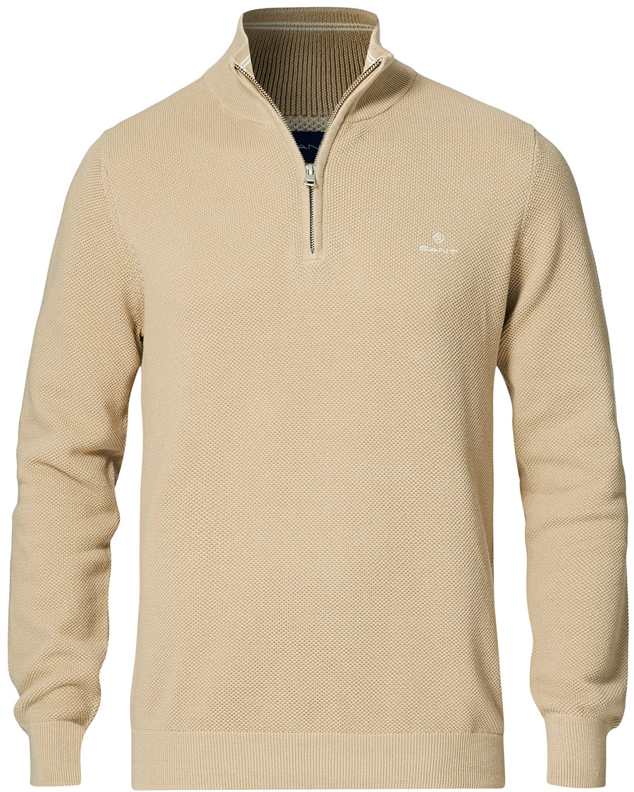Hombres | Jerséis y prendas de punto | GANT | Cotton Pique Half-Zip Sweater Dry Sand