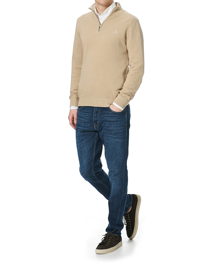 Hombres | Jerséis y prendas de punto | GANT | Cotton Pique Half-Zip Sweater Dry Sand