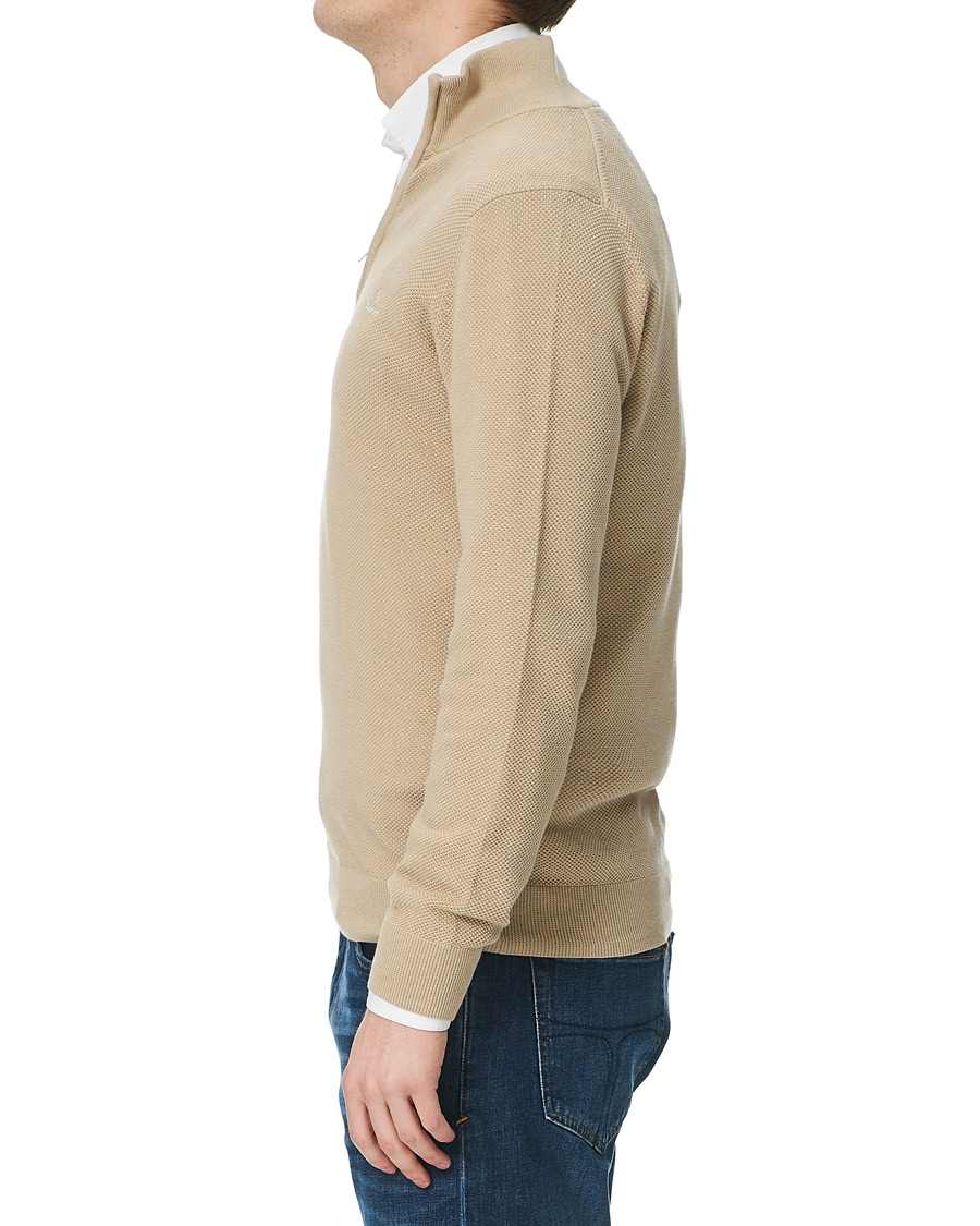 Hombres | Jerséis y prendas de punto | GANT | Cotton Pique Half-Zip Sweater Dry Sand