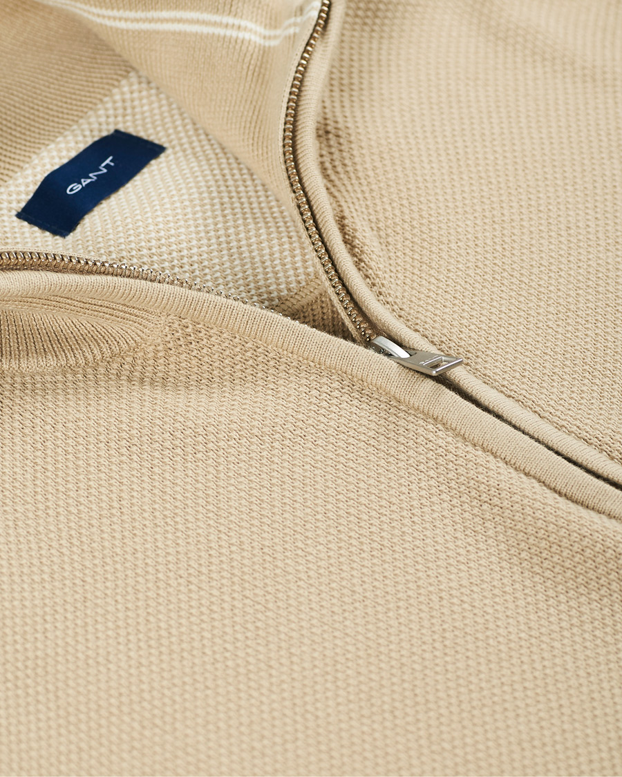 Hombres | Jerséis y prendas de punto | GANT | Cotton Pique Half-Zip Sweater Dry Sand