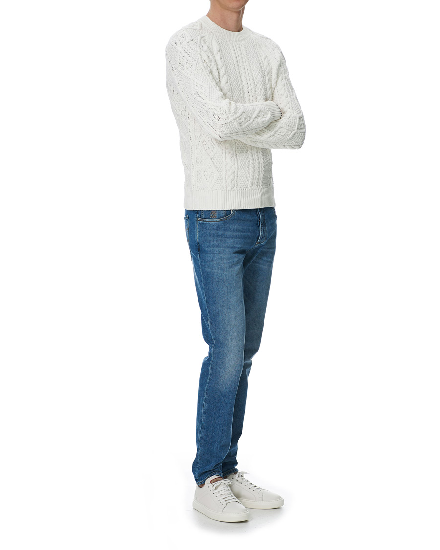 Hombres | Jerséis y prendas de punto | Brunello Cucinelli | Cotton Aran Cable Sweater Off White
