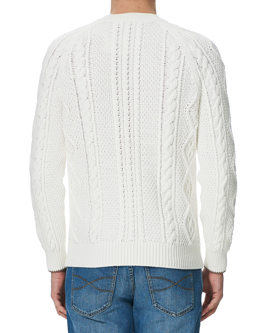 Hombres | Jerséis y prendas de punto | Brunello Cucinelli | Cotton Aran Cable Sweater Off White