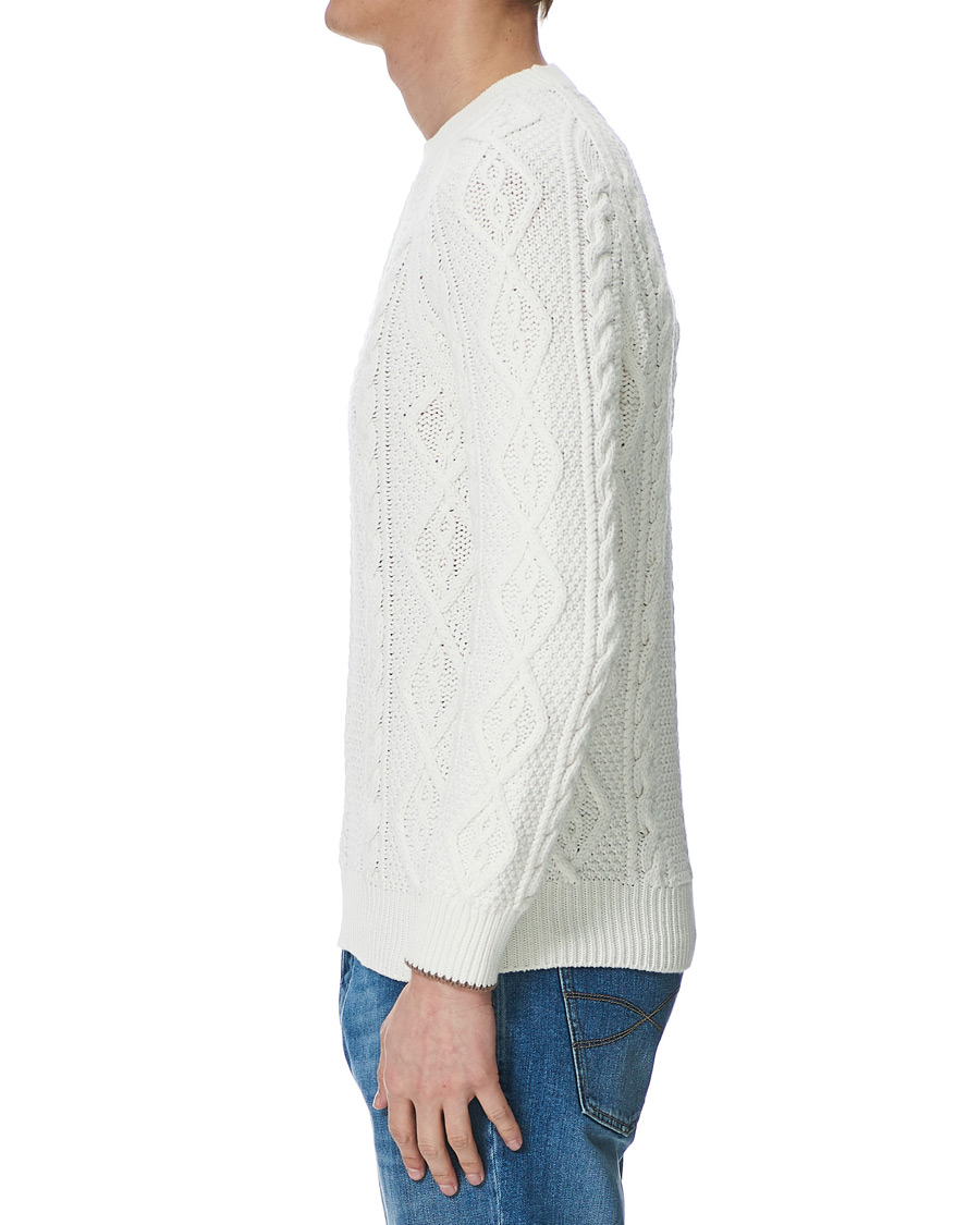 Hombres | Jerséis y prendas de punto | Brunello Cucinelli | Cotton Aran Cable Sweater Off White