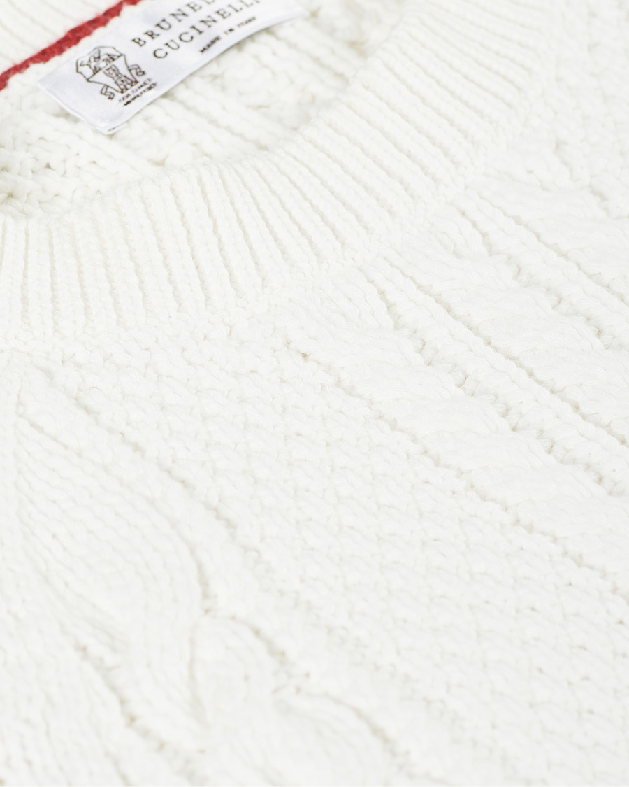 Hombres | Jerséis y prendas de punto | Brunello Cucinelli | Cotton Aran Cable Sweater Off White