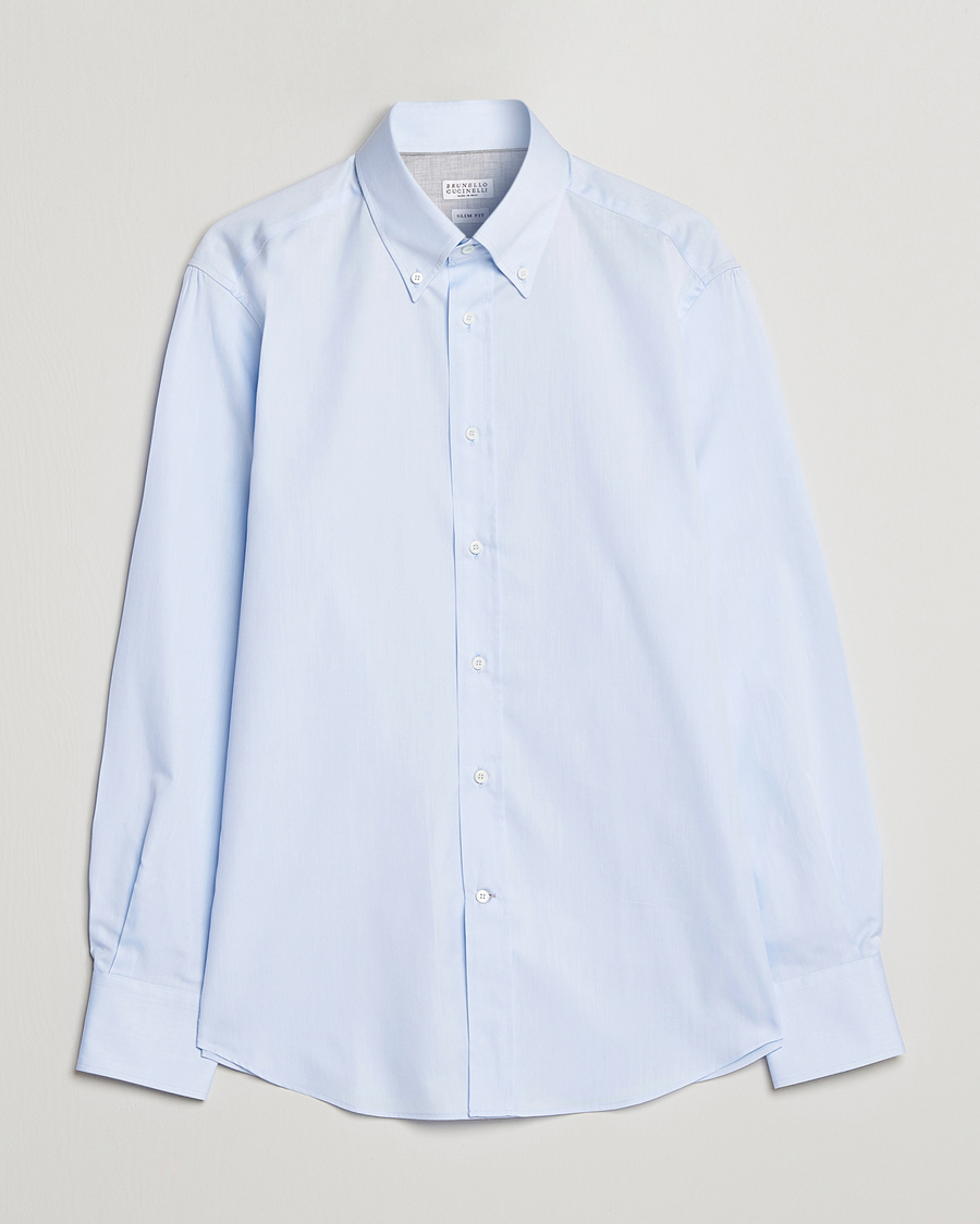 Hombres | Camisas | Brunello Cucinelli | Slim Fit Twill Button Down Shirt Light Blue
