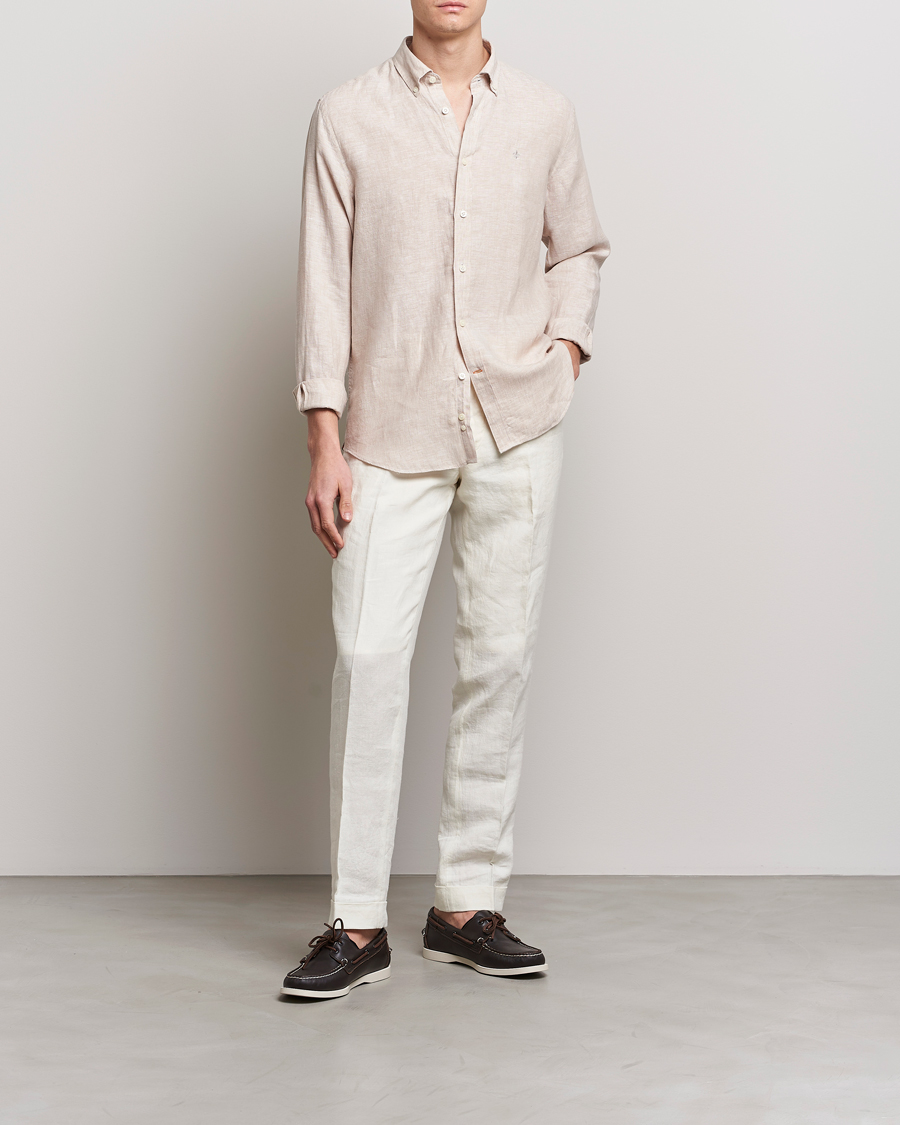 Hombres | Camisas | Morris | Douglas Button Down Linen Shirt Khaki